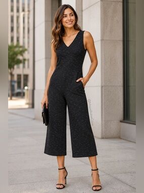 Lysse NWT Heather Black Ponte Sleeveless Wide Leg Jumpsuit